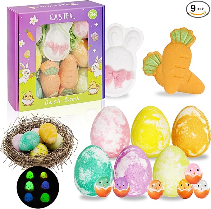 Easter Bath Bombs with Surprise Inside: 9 Pcs Natural Organic Egg Bunny Shaped by Unknown