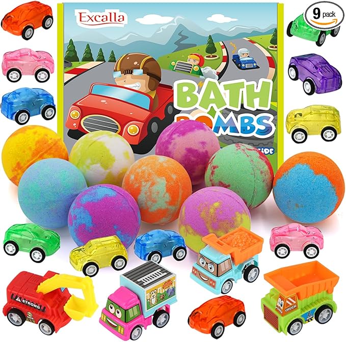 Bath Bombs for Kids with Toys Inside, 9 Pack Handmde Bath Bombs Set with by Excalla