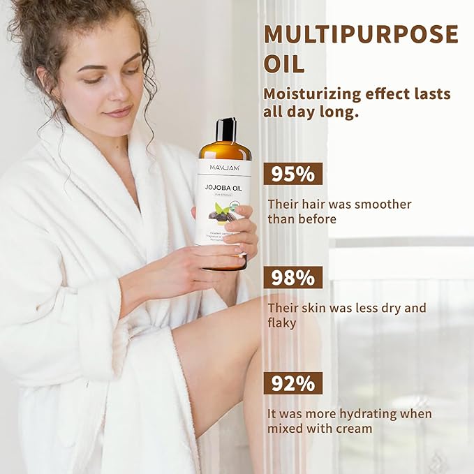 MAYJAM Jojoba Oil Organic USDA Certified 16 Oz, 100% Pure & Natural Jojoba Oils - Image 3