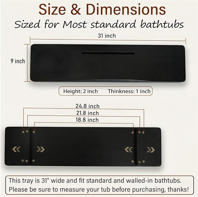 Elegant Black Bamboo Bathtub Tray Caddy - Image 2