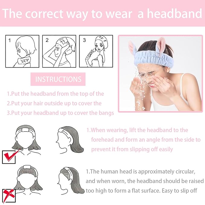 musejoy 2 Pcs Headband Bunny Ears Headband, Cute Spa Headbands - Image 5