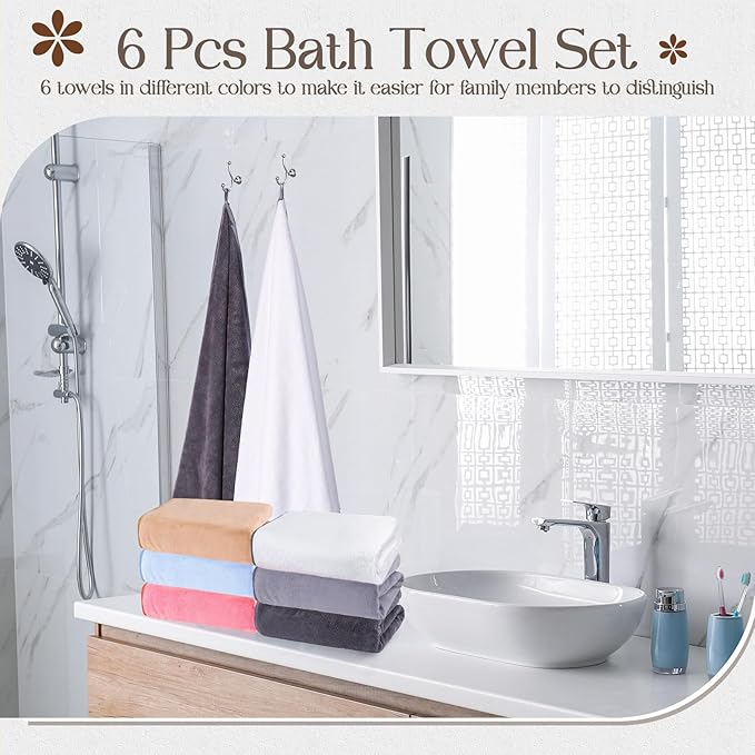 VitalCozy Set of 6 Large Bath Towels - Image 3