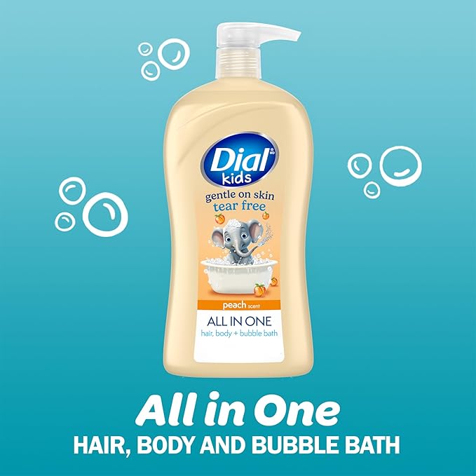 Dial Kids All-in-1 Body + Hair + Bubble Bath, Peach Scent, 32 Fl Oz, - Image 2