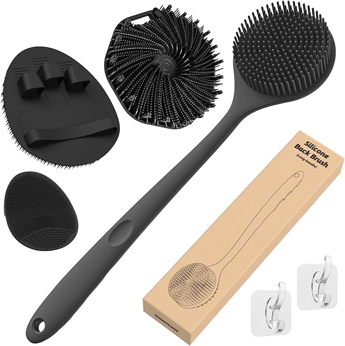 Manmihealth Silicone Back Scrubber & Soft Shower Face Brush Set 4 PCS, by ManmiHealth