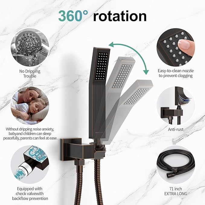 SR SUN RISE Oil Rubbed Bronze Shower System 12 Inches Brass Bathroom Luxury - Image 4