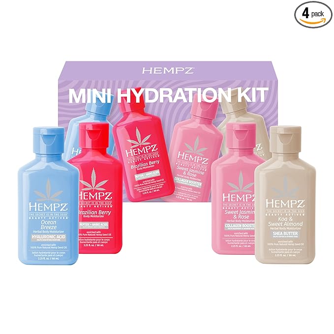 Hempz Mini Moisturizer Set, Hydrating Lotion Kit, Beauty Actives 4 pack by Hempz
