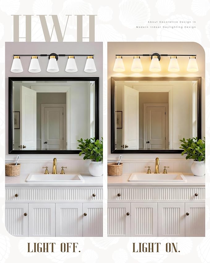 Bathroom Wall Sconces, HWH 5-Light Wall Mount Lighting Fixtures - Image 6