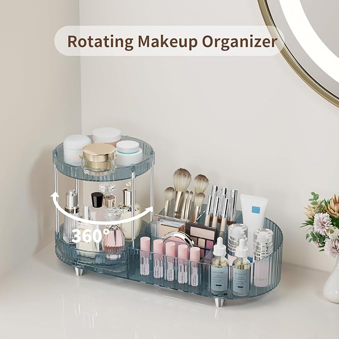 Rotating Makeup Organizer for Vanity, 2 Perfume Trays - Image 2