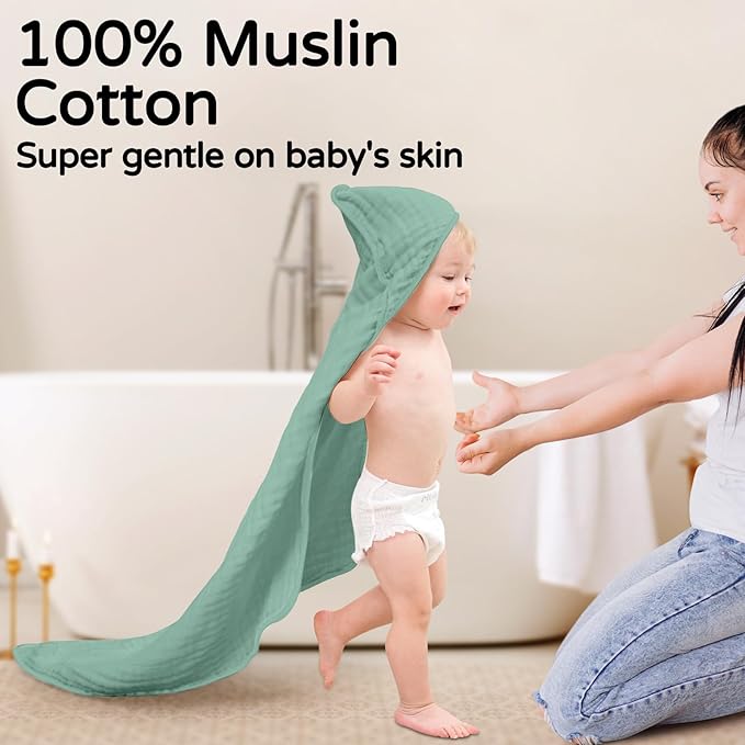Yoofoss Hooded Baby Towels for Newborn 2 Pack 100% Muslin Organic Cotton Baby - Image 2