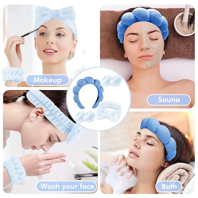 Zkptops 6Pcs Spa Headband for Washing Face Wristbands Set Women Bubble Makeup - Image 6