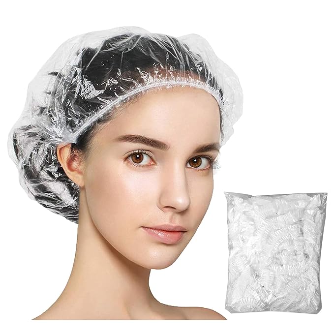 Keeygo Disposable Shower Caps 50 PCS Bath Caps Clear Waterproof Plastic Wraps by Keeygo
