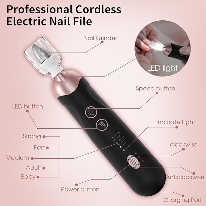 Professional Manicure Pedicure Kit, Cordless Electric Nail File Set, - Image 8