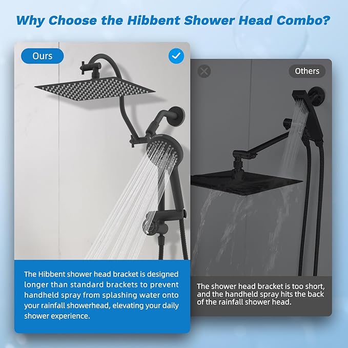 Hibbent cUPC Certified All Metal 12" Rainfall Showerhead Combo, High Pressure - Image 8