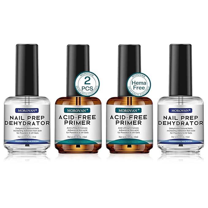 Morovan Nail Prep Dehydrator and Primer, Natural 4 PCS Dehydrator & Acid-Free by Morovan