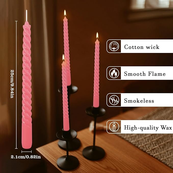 WPONSZU 10 Inch Pink Spiral Taper Candle Set of 12 Pack Unscented Dripless - Image 5