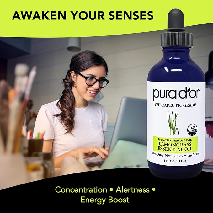 PURA D'OR Organic Lemongrass Essential Oil, Therapeutic Grade, - Image 2