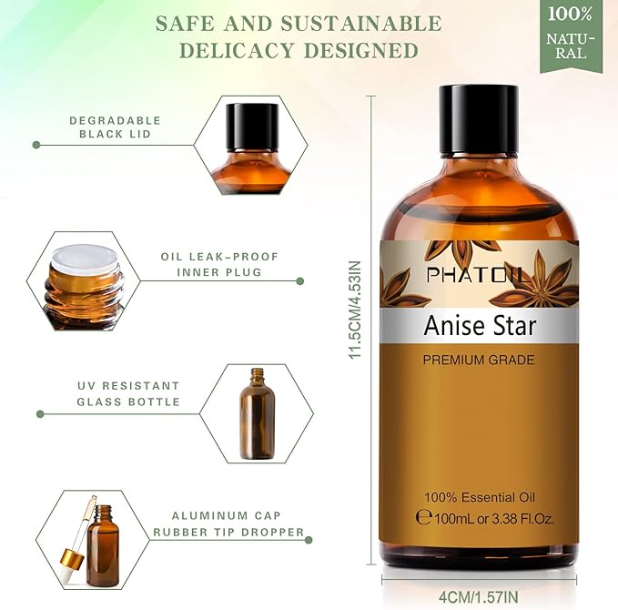 Anise Star 3.38fl.oz Essential Oil, PHATOIL Pure Aromatherapy Oils - Image 5