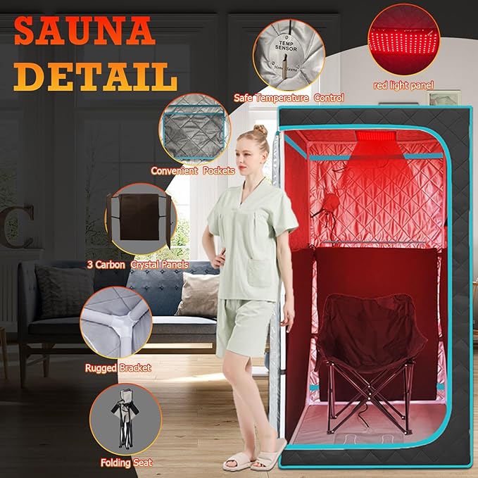 Portable Infrared Sauna for 1 Person, Remote Temperature Control, Heated Foot - Image 7