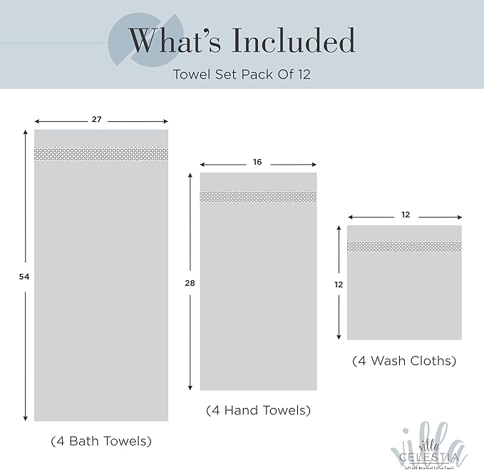 100% Cotton Bath Towel Set of 12-4 Bath Towels, 4 Hand Towels, 4 Wash Cloths - Image 5