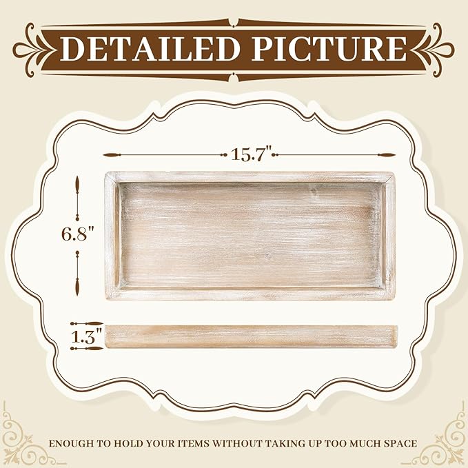MAONAME Wash White Bathroom Vanity Tray, Rustic Long Narrow Tray, Rectangle - Image 2