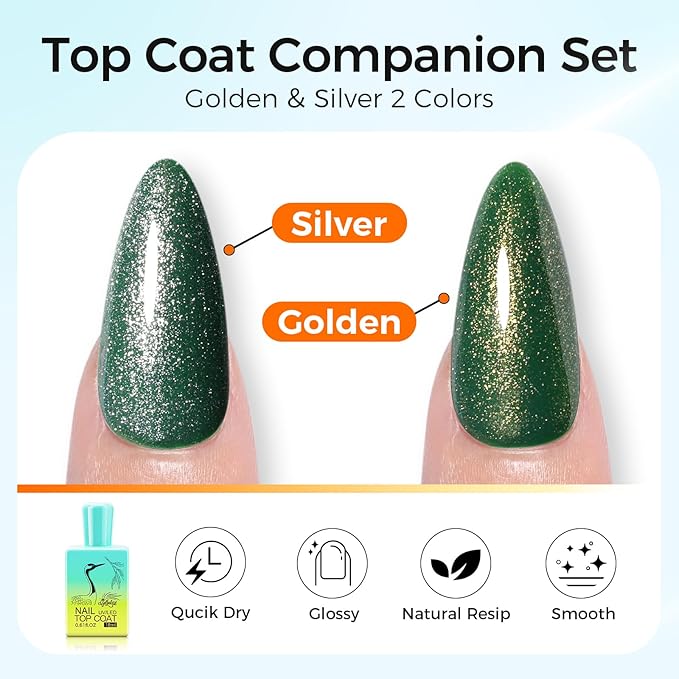 Glitter Gel Top Coat Set, 2 x 15ml Soak Off UV LED, Long Lasting Glitter Gel - Image 2