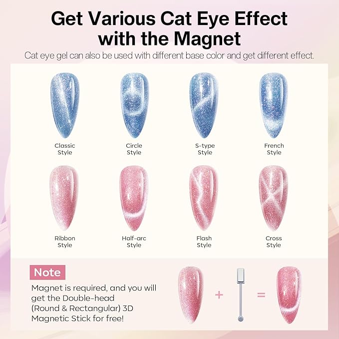 modelones Holographic Glitter Cat Eye Gel Nail Polish Kit 6 Colors - Image 6