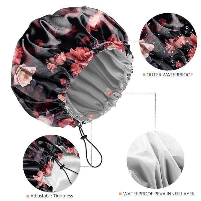 Shower Cap Reusable Double Layer Adjustable Elastic Waterproof EVA Hair Bath - Image 3