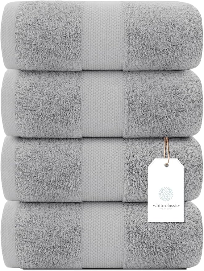 White Classic Luxury Bath Towels Set of 4 Large - Image 2