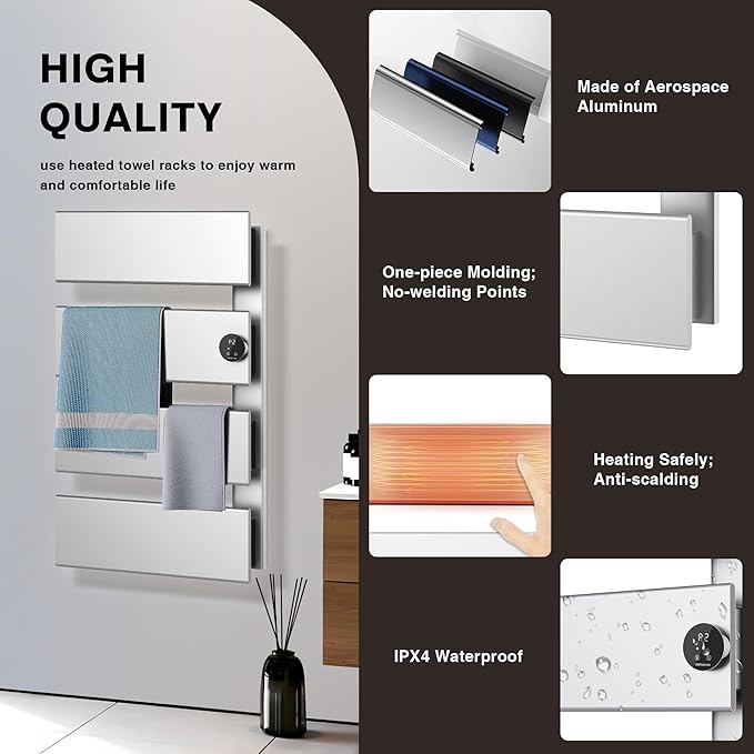 K&KALONZO Electric Towel Warmer, 18.35" W x 31" H Wall-Mounted Towel Heater - Image 4