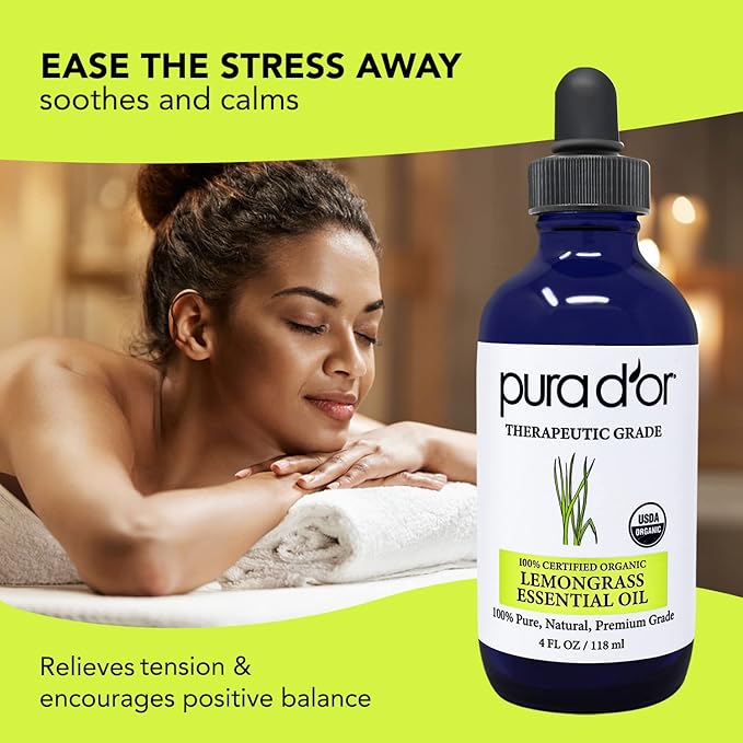 PURA D'OR Organic Lemongrass Essential Oil, Therapeutic Grade, - Image 4