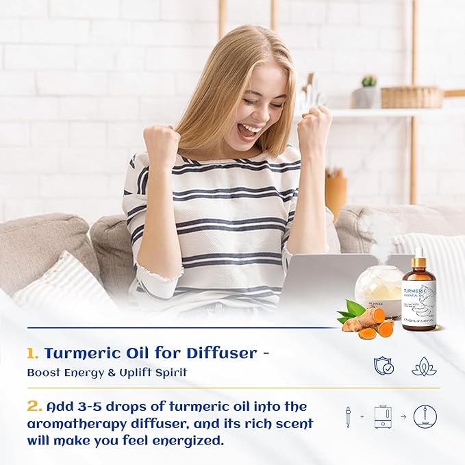 HIQILI 100ML Turmeric Oil for Face Skin Care, Aromatherapy, 100% Pure, Use - Image 3
