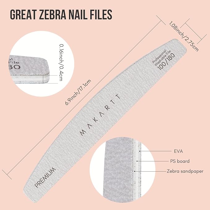 Makartt Nail File, 100/180 Grit 20 Pcs Nail Files - Image 5