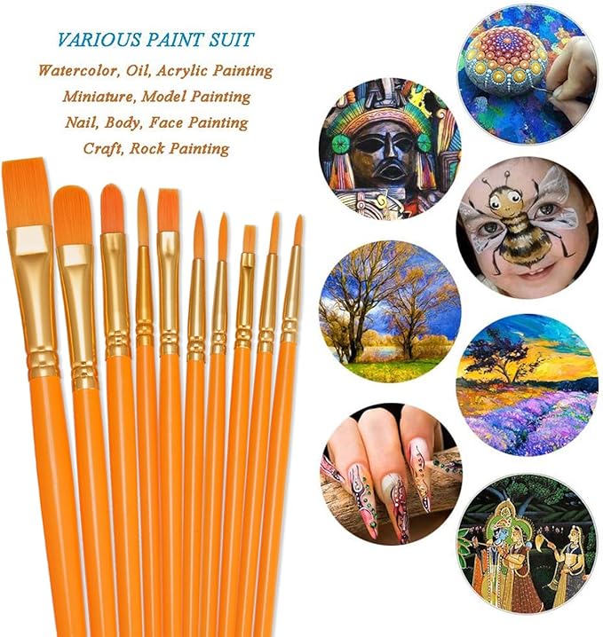 BOSOBO Paint Brushes Set, 2 Pack 20 Pcs Round Pointed Tip Paintbrushes Nylon - Image 3