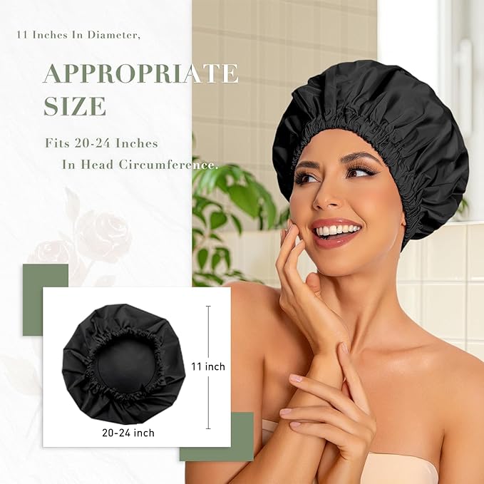 Reusable Shower Cap for Women, Large Waterproof Shower Bonnet - Image 3