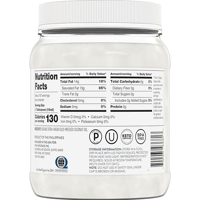 Viva Naturals Organic Coconut Oil, 54 fl oz – Unrefined, Cold-Pressed Extra - Image 3