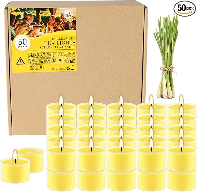 Fclayvts 8-Hour 50Pack Citronella Tealight Candles, Outdoor and Indoor Summer by fclayvts