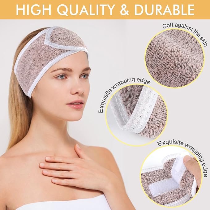 SINLAND Spa Headband for Women 3 Counts Ultra Soft Adjustable Makeup Hair Band - Image 3