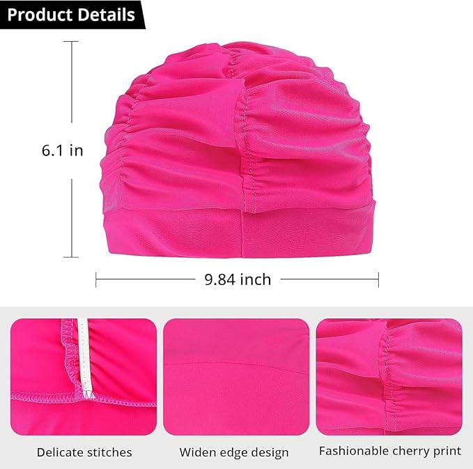 Swim Caps for Women Swimming, Comfort Pleated Swimming Cap for Long Hair - Image 3
