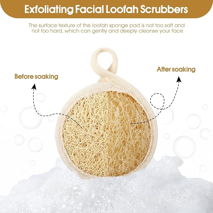 Exfoliating Loofah Sponge Pads Face loofa Brush 6 Pack 3.15 inches Made of 100% - Image 5
