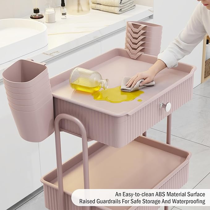 3 Tier Drawer Beauty Cart with 12 Movable Storage Organizer, Thickened ABS & - Image 5