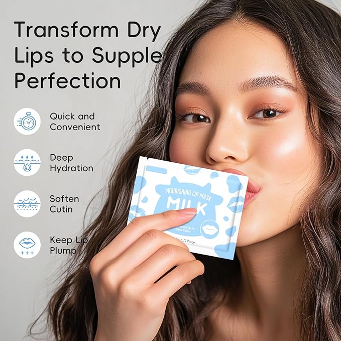 AKARY Milk 5 Pcs Moisturizing Lip Mask, Lip Sleep Gel Pads Mask Bulk - Image 2