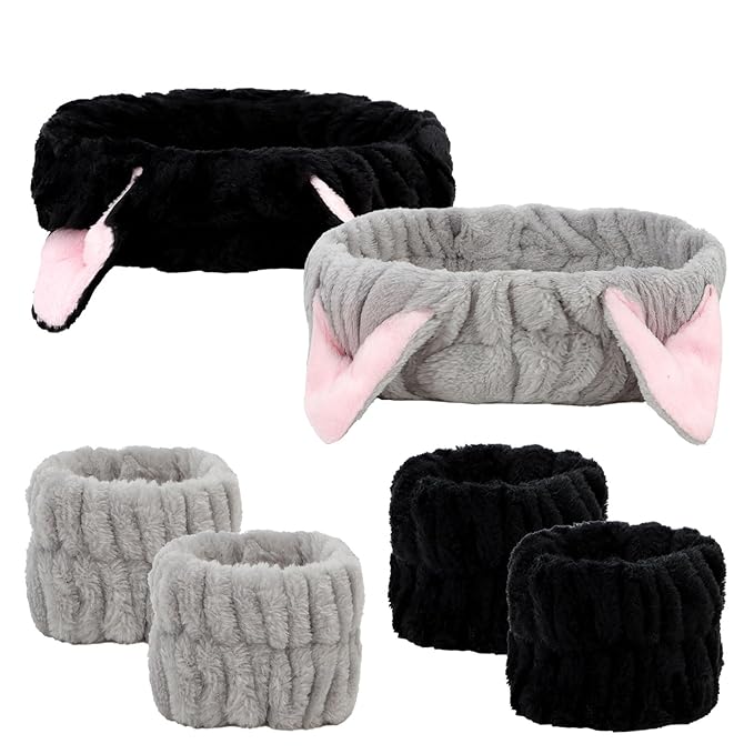 AMCAMI 6 Pcs Spa Set, Cute Make Up Cat Ears Headband Plush Animal Makeup - Image 8