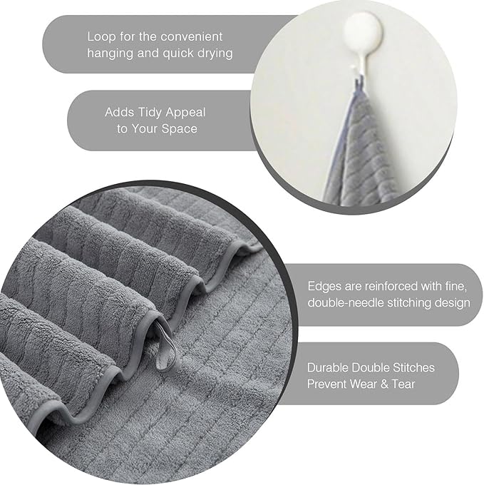 Hailea Grey Hand Towels Set 16x31 Inches, Soft Microfibers Bathroom Towel Set 2 - Image 3
