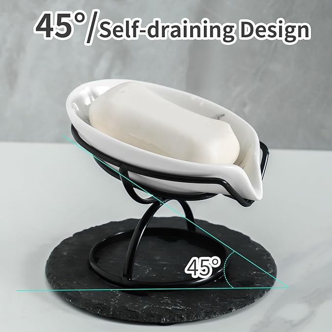 Dobbyby Leaf-Shaped Soap Dish – Ceramic Soap Bar Holder - Image 3