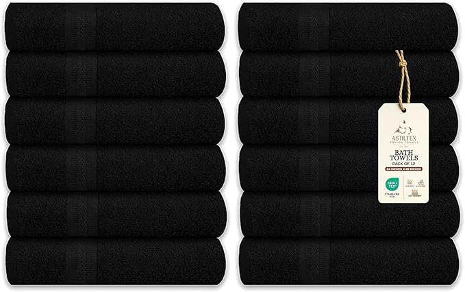 Medium Bath Towels Bulk Set of 12 – 100% Cotton Terry – 24" x 48" – Quick Dry by ASTILTEXCottonTowels