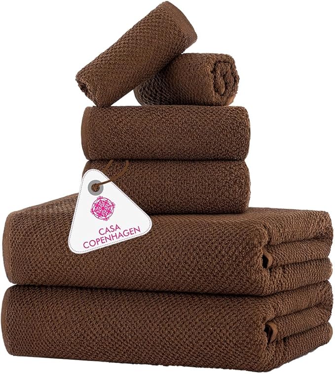 CASA COPENHAGEN EcoPop 6Pcs 100% Cotton Large Designer Towels Gift Set- Toffee by CASACOPENHAGEN