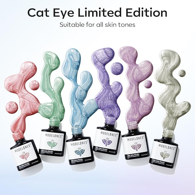 modelones Cat Eye Gel Nail Polish 6 Colors Red Green Silver Purple Blue Glitter - Image 4