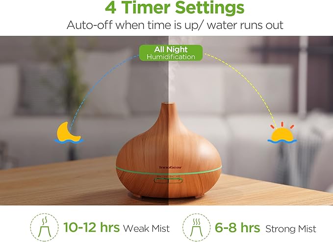 InnoGear Aromatherapy Diffuser & 10 Essential Oils Set, 400ml Diffuser - Image 4