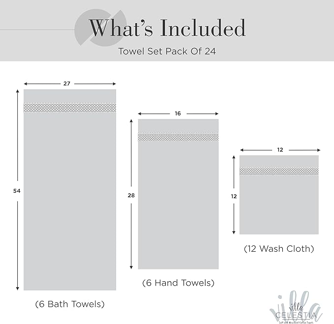 100% Cotton Bath Towel Set of 24-6 Bath Towels, 6 Hand Towels, 12 Wash Cloths - Image 5
