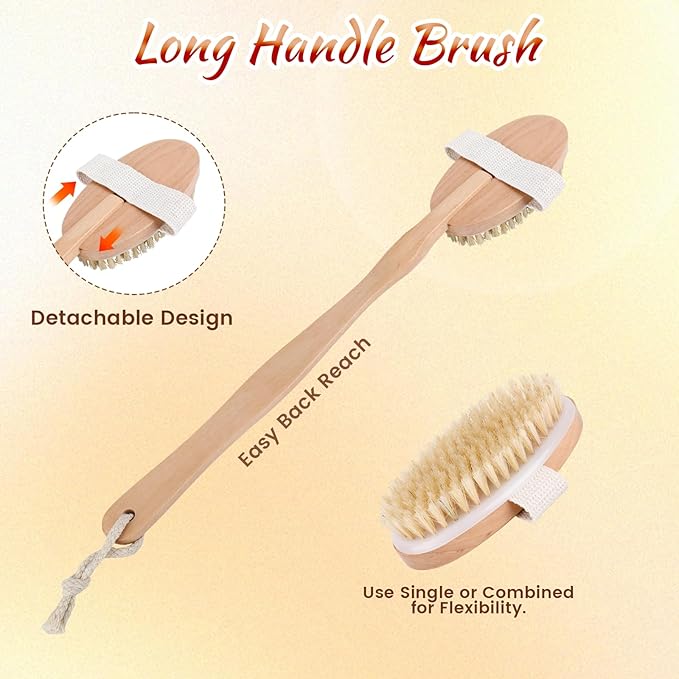 Dry Brush Set-4 Packs Natural Boar Bristle Dry Brushing Body Brush Exfoliating - Image 4